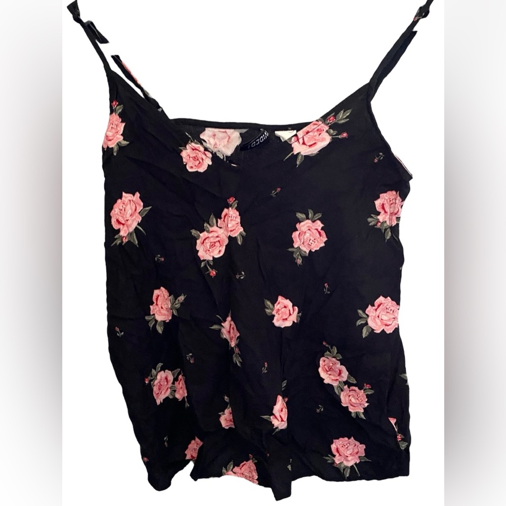 Divided Black Camisole with Pink Flowers